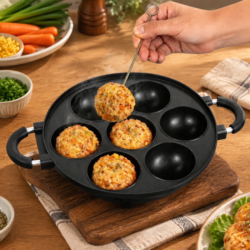 7-Cavity Aluminum Mold for Pan - đánh giá và giá Takoyaki Grill Plate