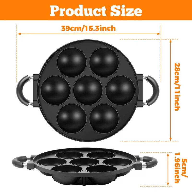 7-Cavity Aluminum Mold for Pan - đánh giá và giá Takoyaki Grill Plate